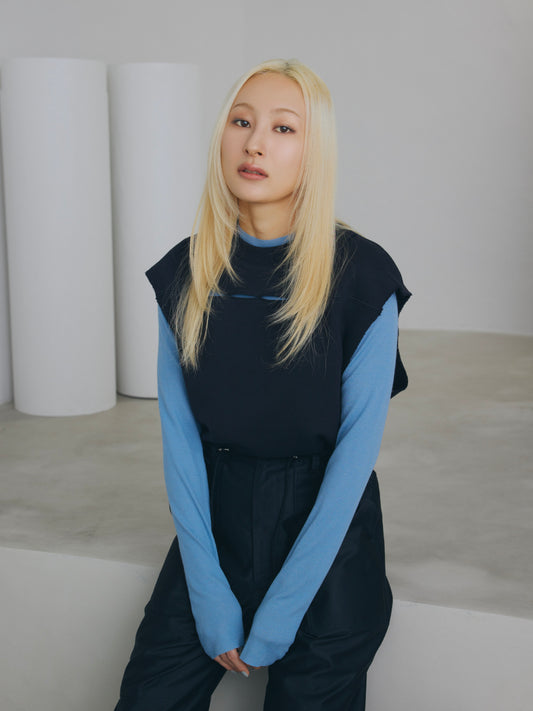 MOCK NECK LONG TEE/ LT. BLUE