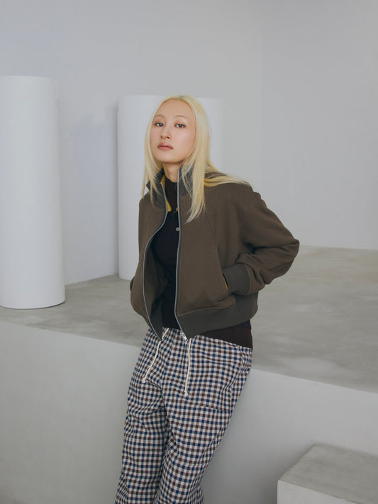CROPPED SWEAT JACKET/ KHAKI