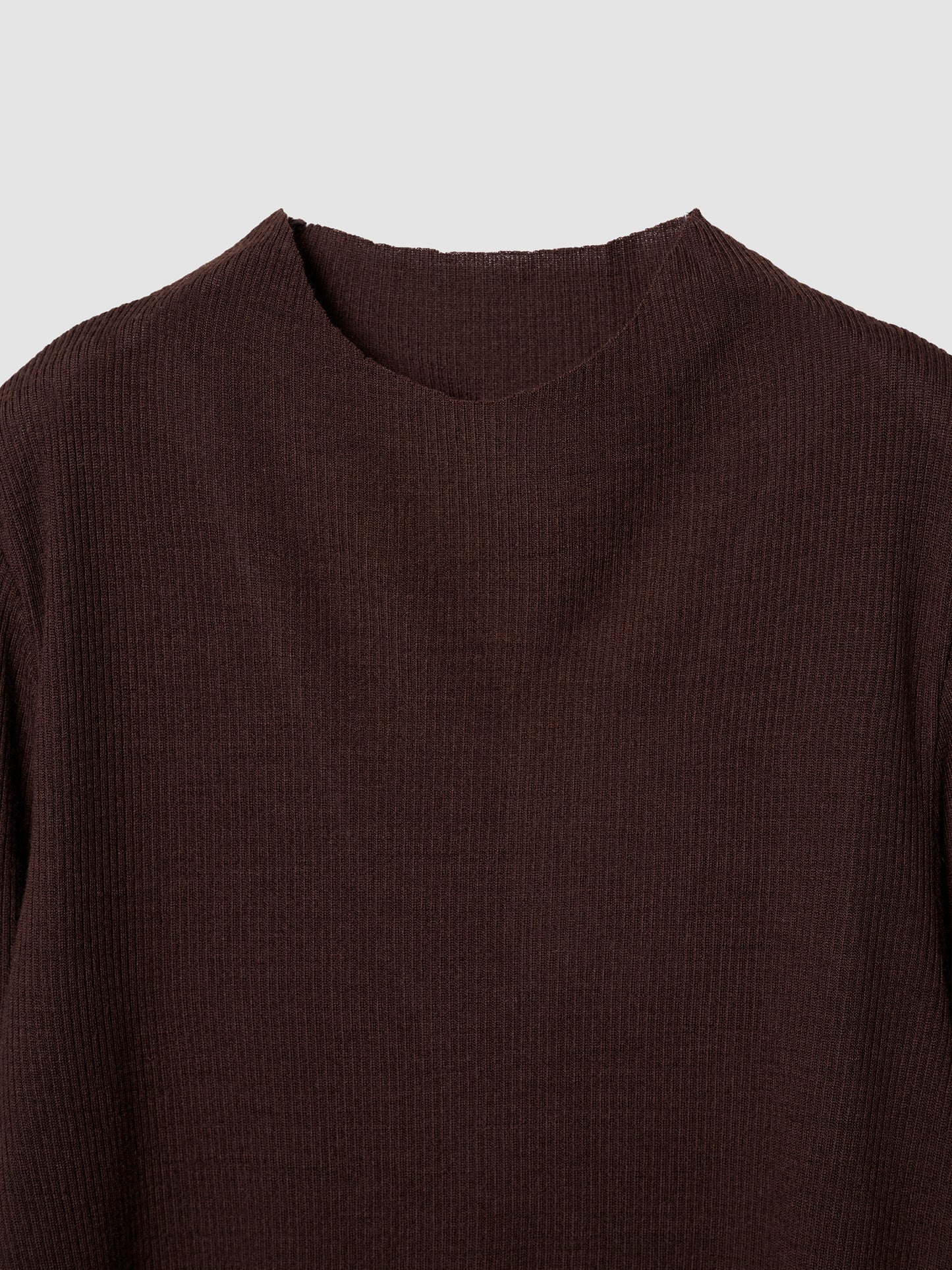 MOCK NECK LONG TEE/ BROWN