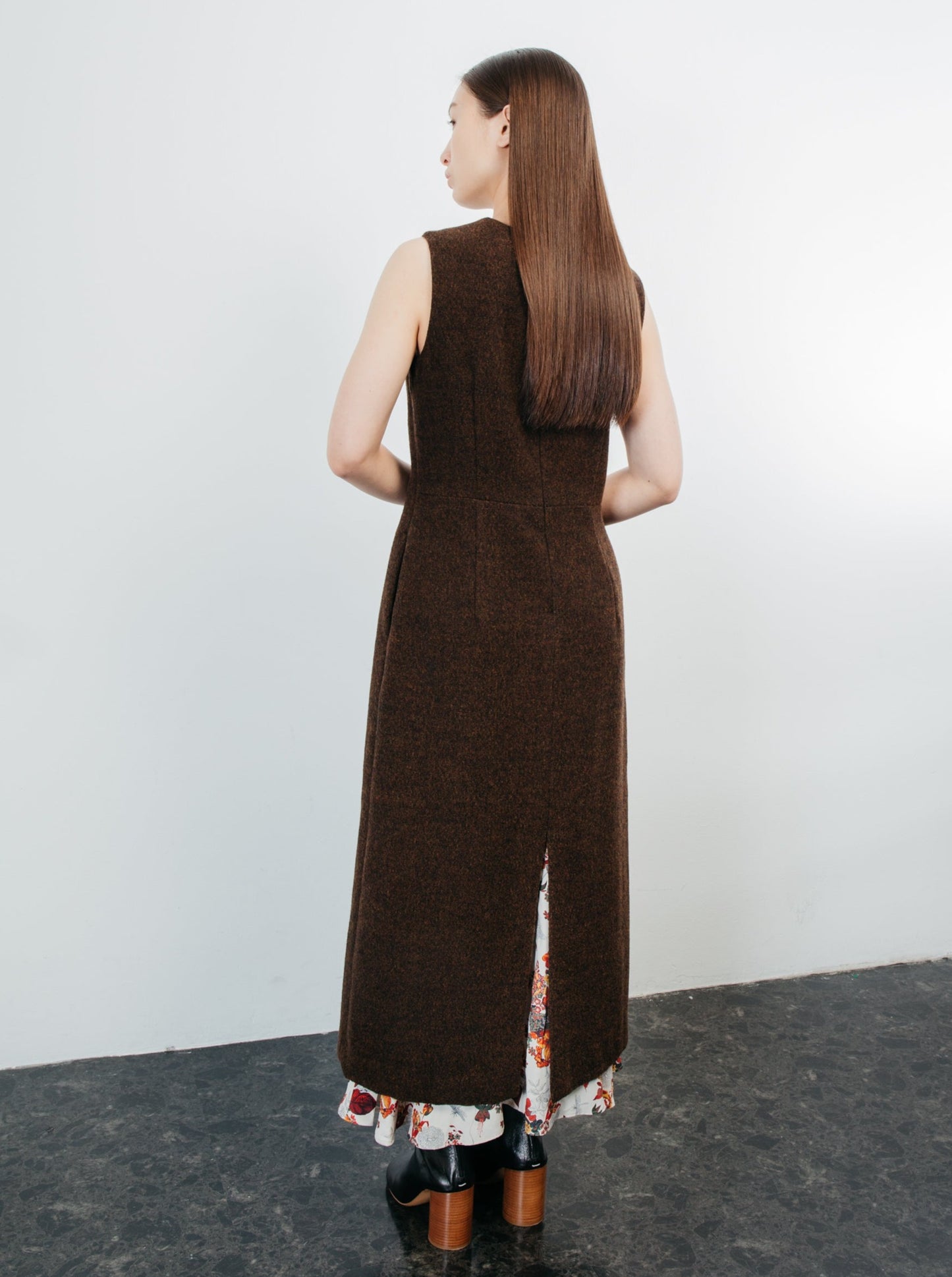 SLIT LAYERED DRESS/ BROWN