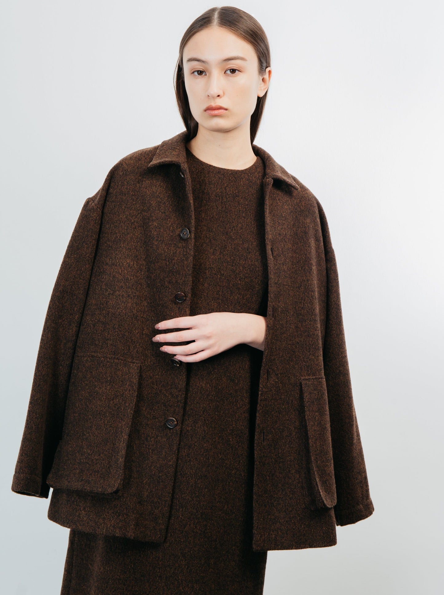 SLIT LAYERED DRESS/ BROWN