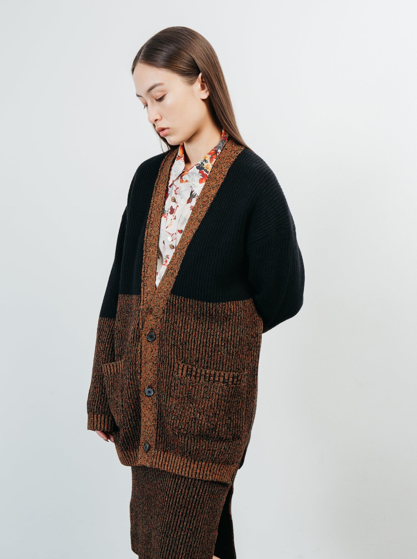 TWO TONE CARDIGAN/ MULTI BLACK