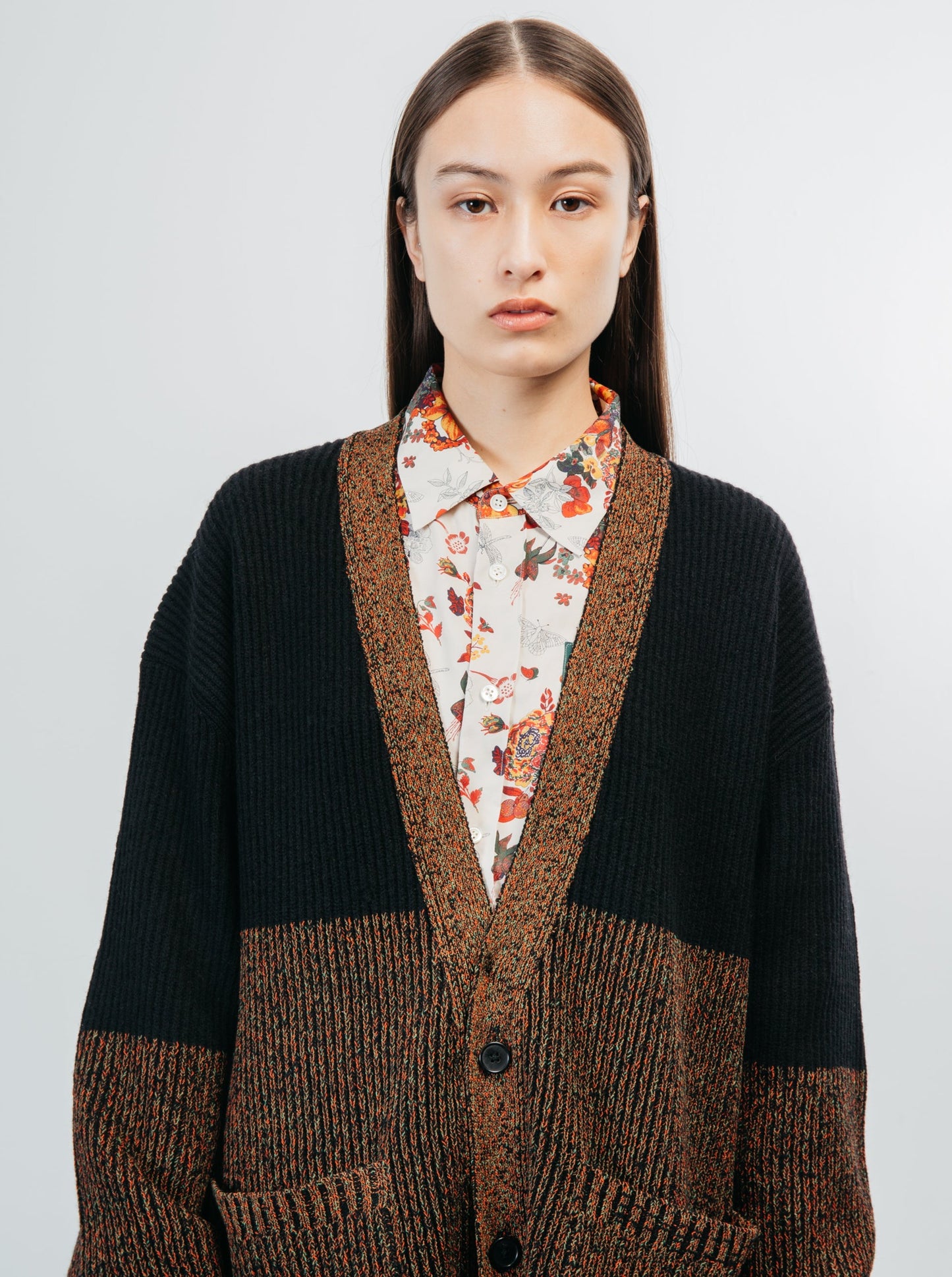 TWO TONE CARDIGAN/ MULTI BLACK