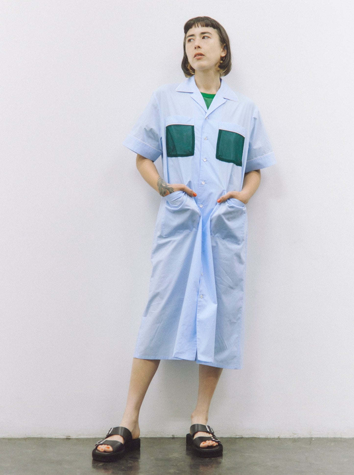 BOWLING SHIRT DRESS/ LT. BLUE