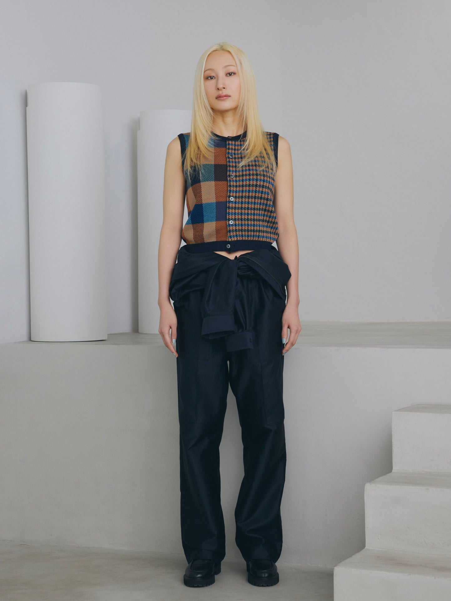 MIXED PLAID VEST/ PLAID