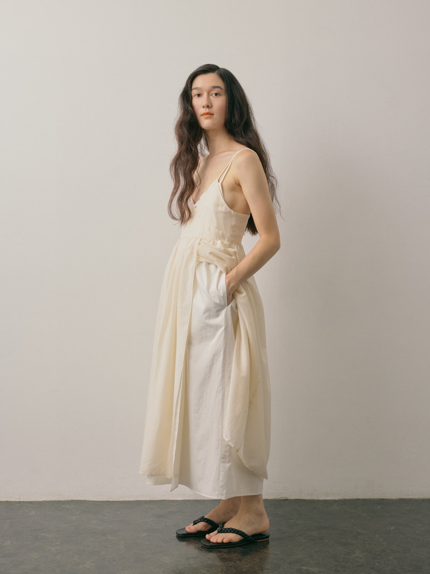 WRAP CAMI DRESS/ SHEER NUDE