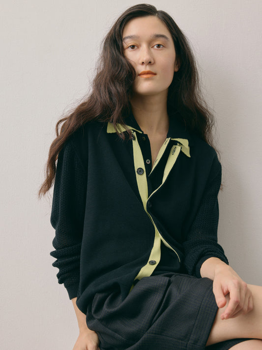 DOUBLE COLLAR SHIRT/ BLACK