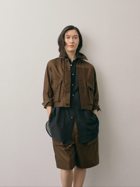 UTILITY SHORTS/ BROWN SATEEN