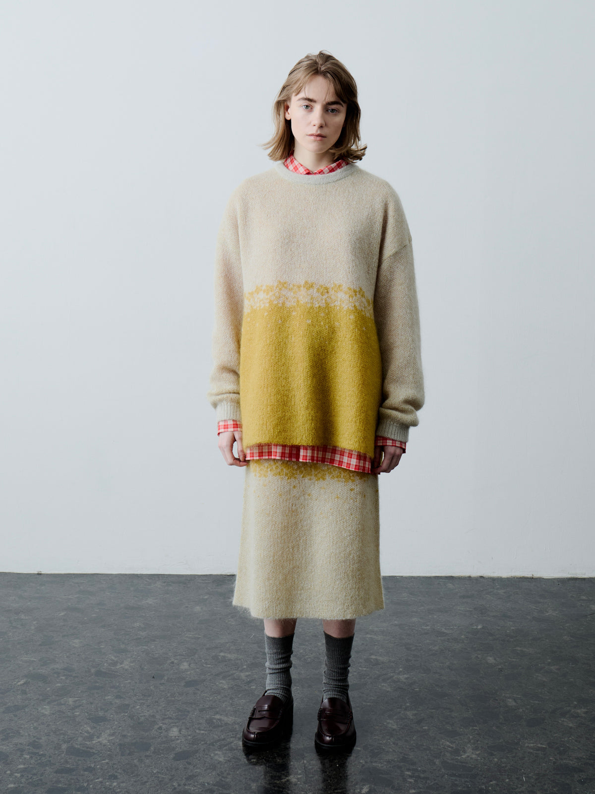 FLOWER FLAKE SKIRT/ YELLOW x SNOW