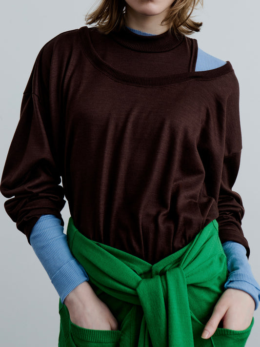 MOCK NECK LONG TEE/ LT. BLUE