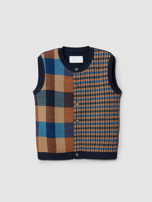 MIXED PLAID VEST/ PLAID