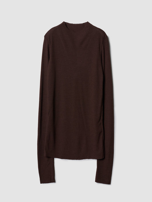 MOCK NECK LONG TEE/ BROWN