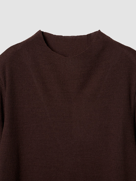 MOCK NECK LONG TEE/ BROWN