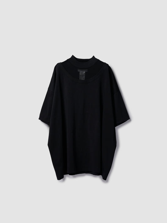 DOUBLE COLLAR MOCK TEE/ BLACK