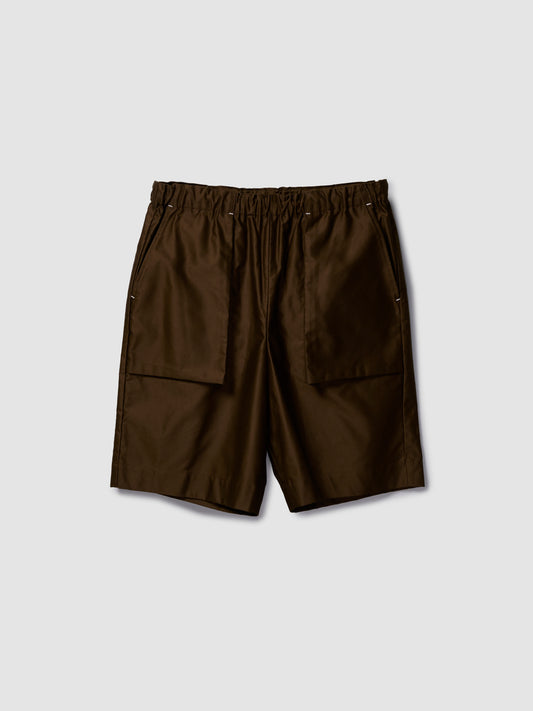 UTILITY SHORTS/ BROWN SATEEN