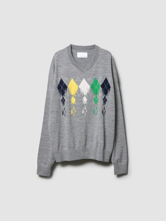 DRIP ARGYLE PULLOVER/ GREY