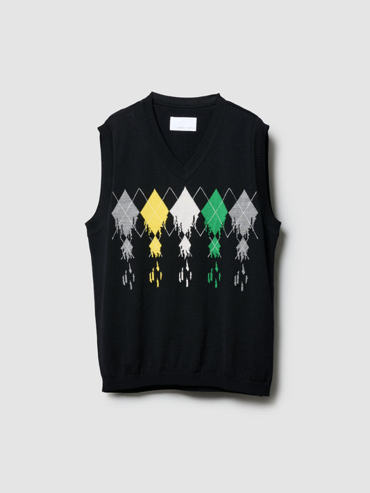 DRIP ARGYLE VEST/ BLACK